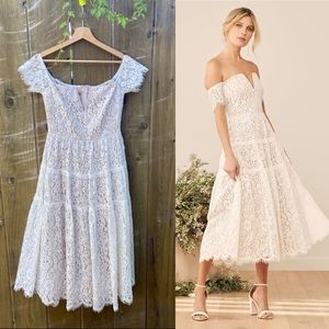 White Lace Off the shoulder Midi Dress 🌿